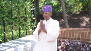 Rev. Starlene Burns in a seated position during a distant energy healing session.
