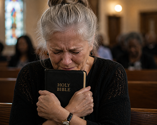 Woman holding a bible she has had for decades